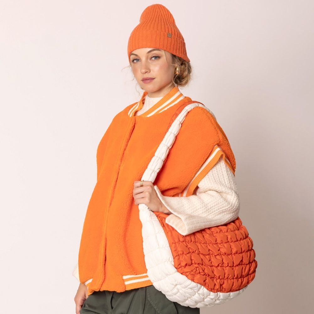 Orange Ivory Cloud Puffer Hobo Bag Purse Quilted Shoulder Womens Crossbody